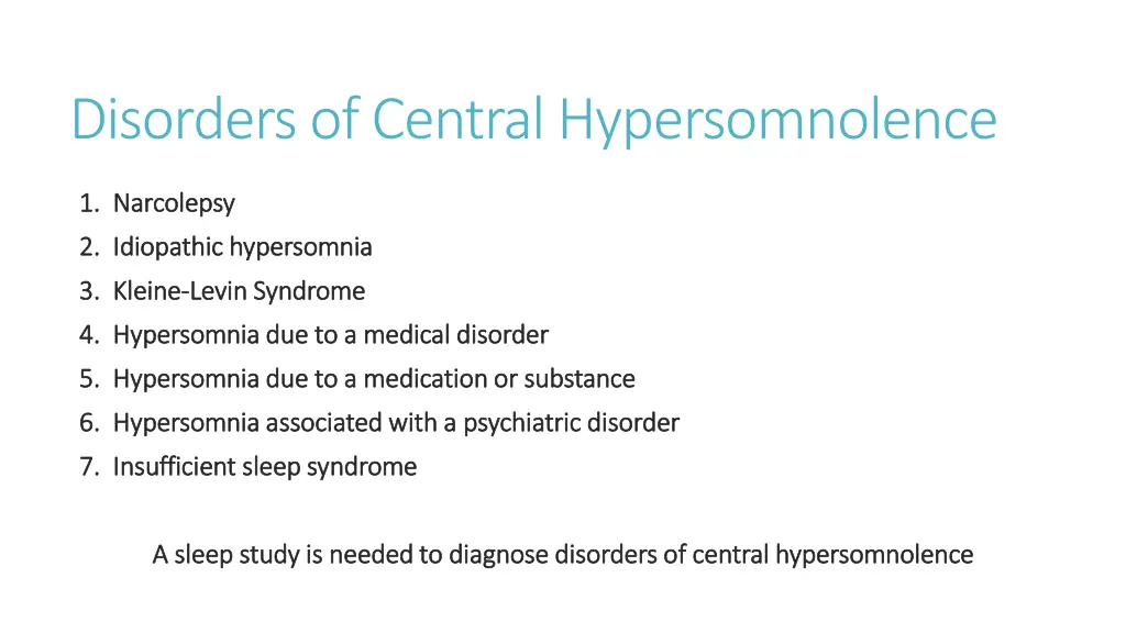 disorders of central hypersomnolence