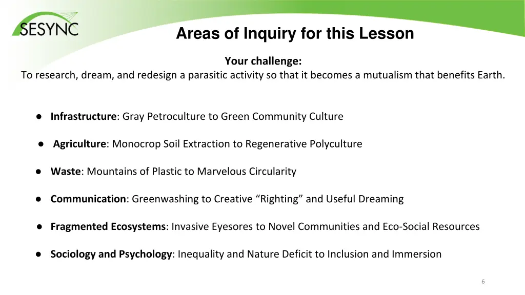 areas of inquiry for this lesson