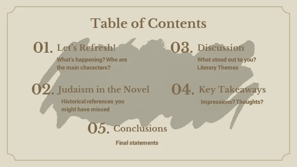 table of contents