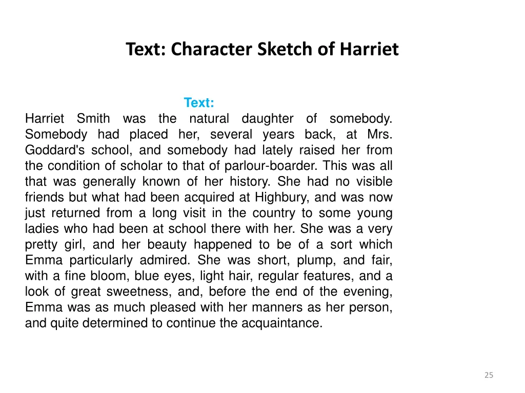 text character sketch of harriet