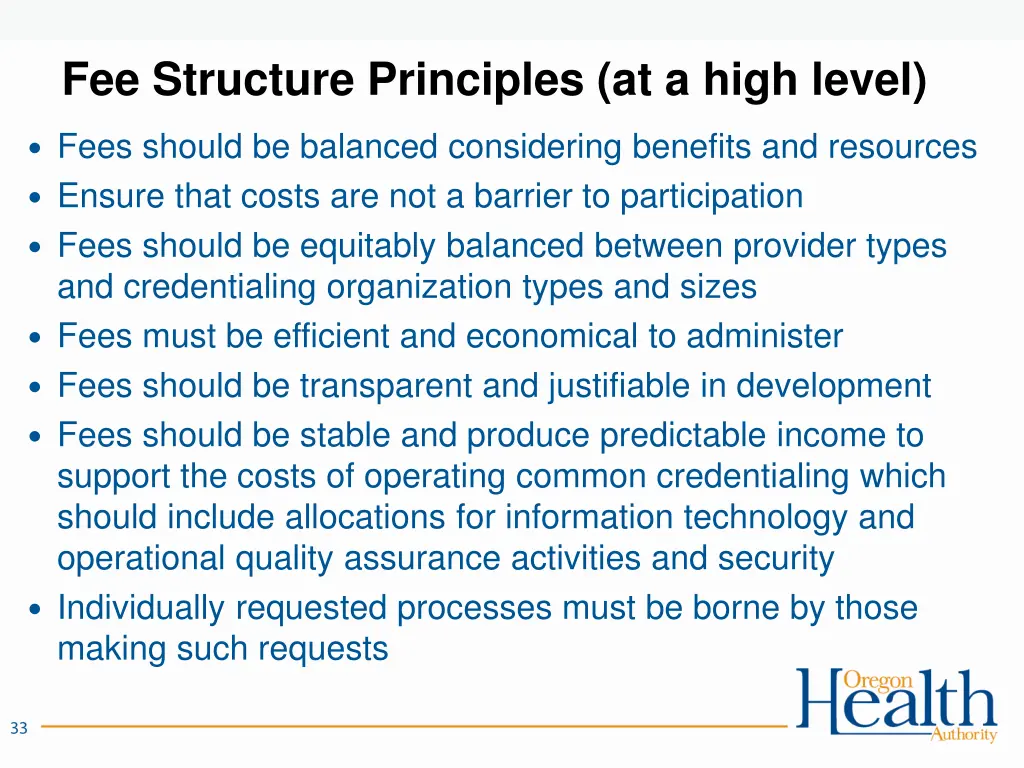 fee structure principles at a high level