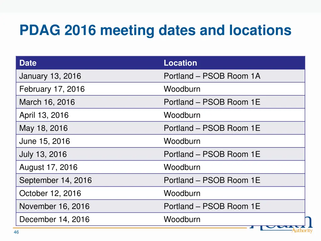 pdag 2016 meeting dates and locations