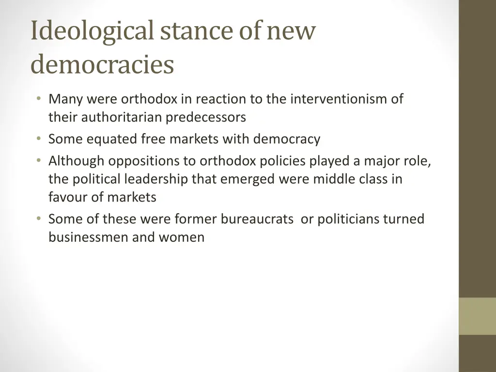 ideological stance of new democracies