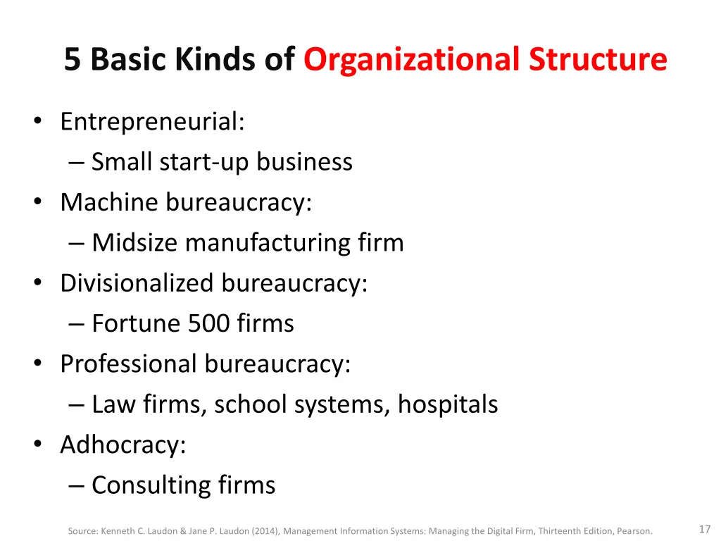 5 basic kinds of organizational structure