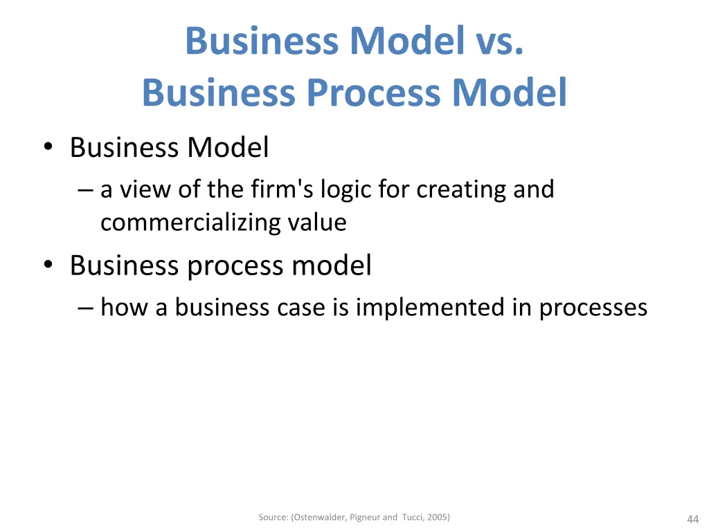 business model vs business process model business