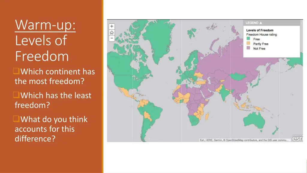 warm up levels of freedom which continent