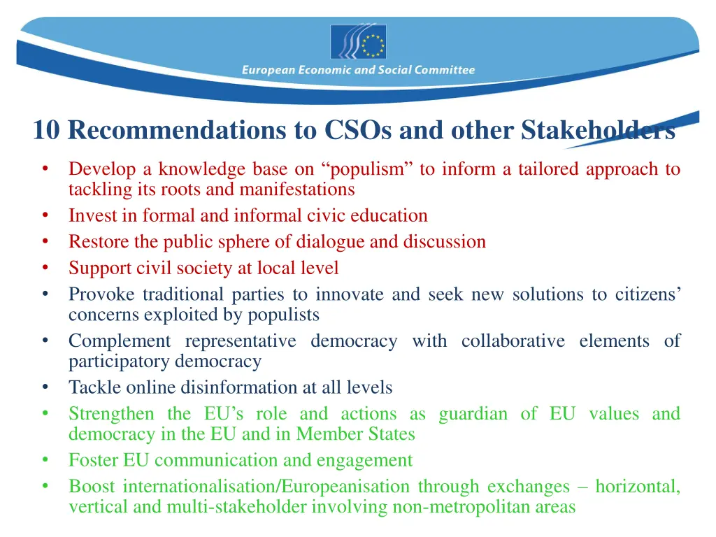 10 recommendations to csos and other stakeholders