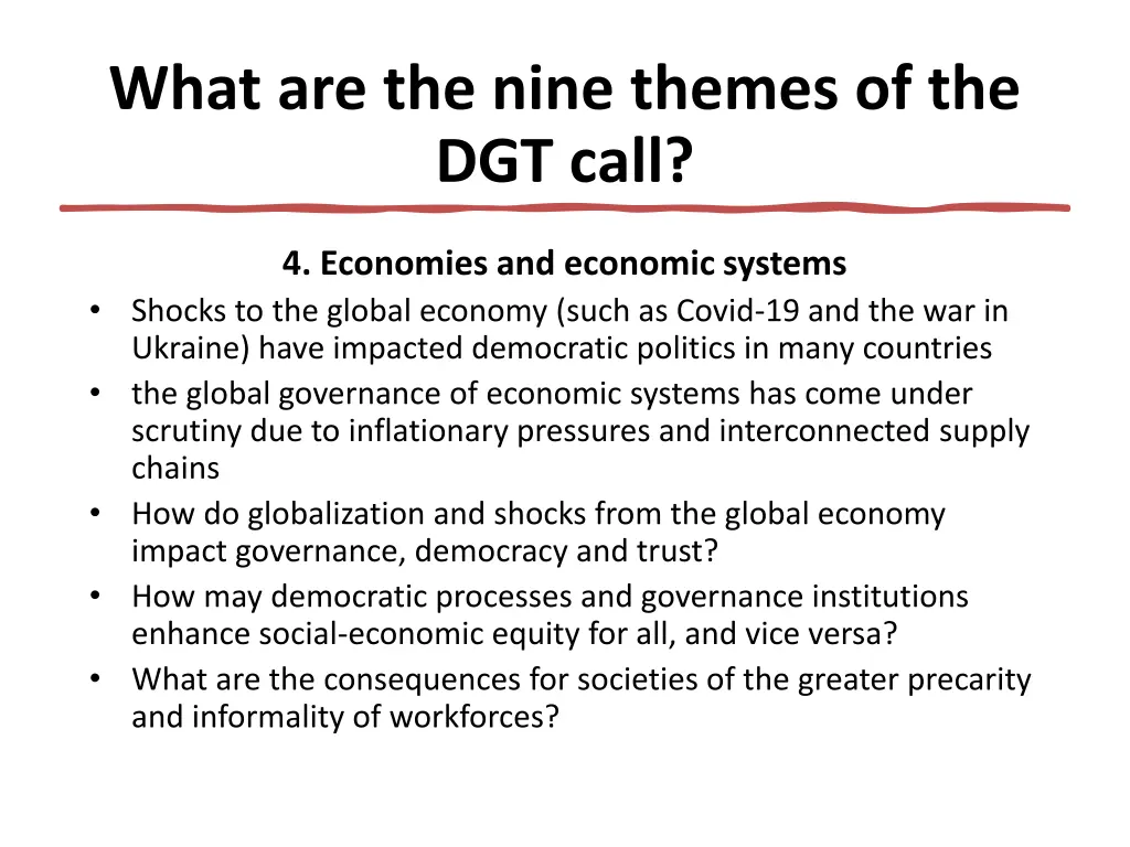 what are the nine themes of the dgt call 3