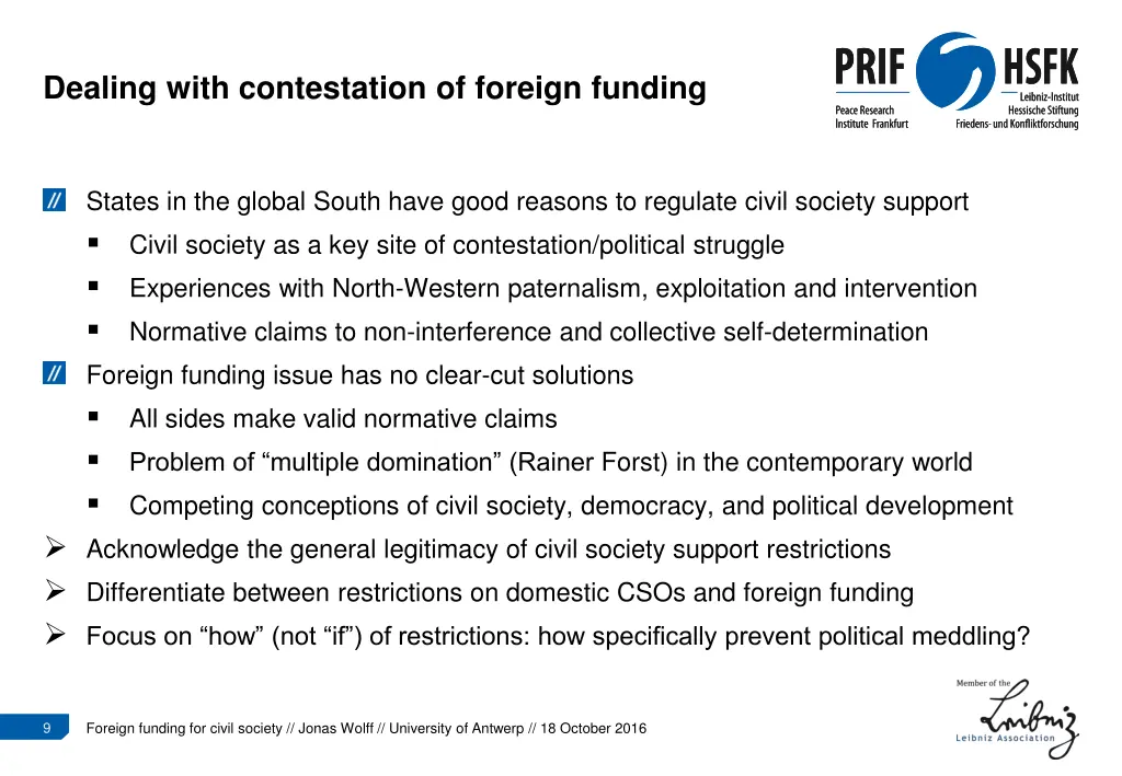 dealing with contestation of foreign funding