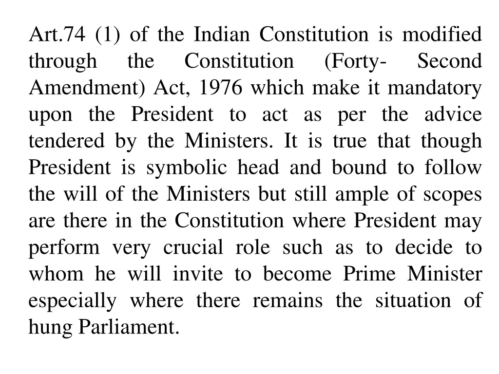 art 74 1 of the indian constitution is modified