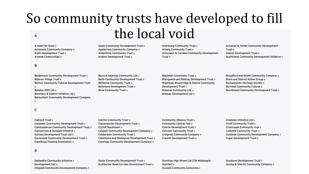 so community trusts have developed to fill