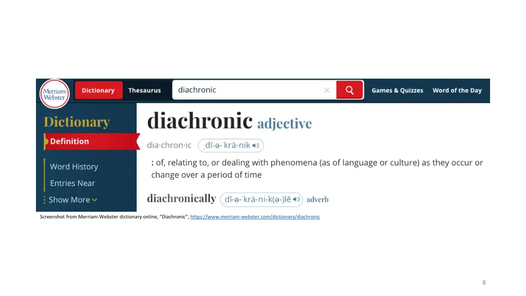 screenshot from merriam webster dictionary online