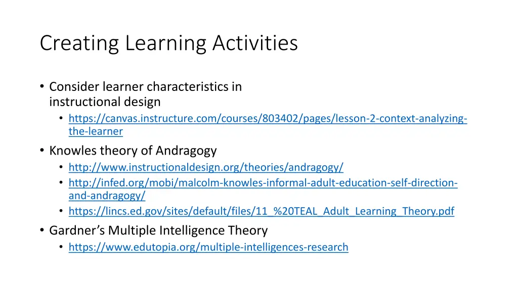 creating learning activities