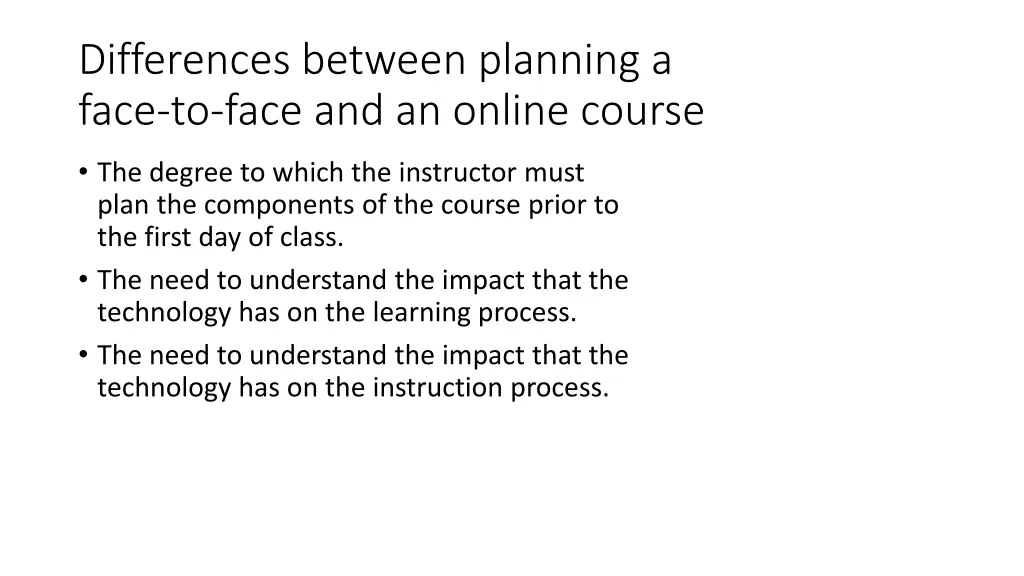 differences between planning a face to face