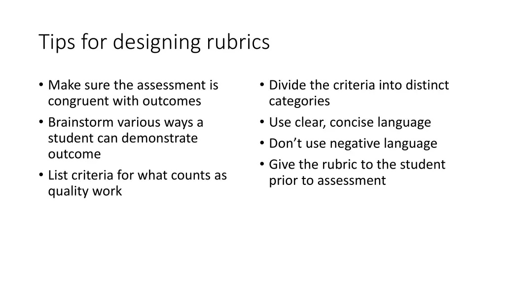 tips for designing rubrics