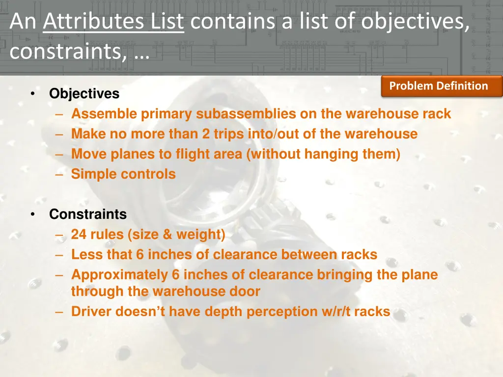 an attributes list contains a list of objectives