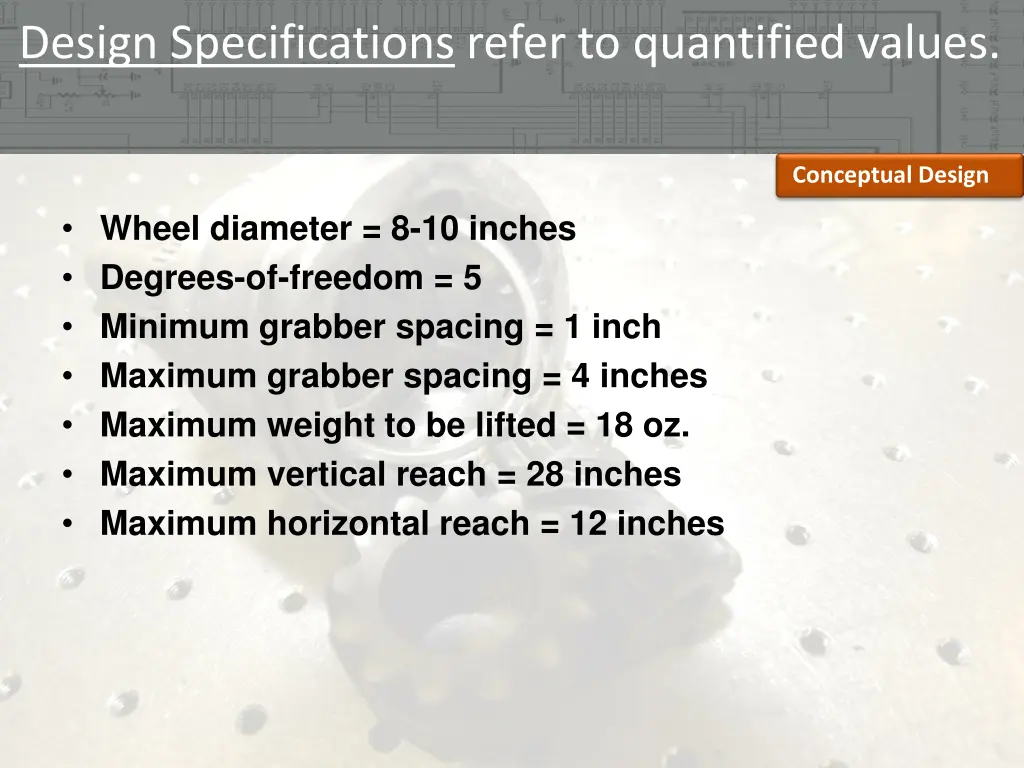 design specifications refer to quantified values