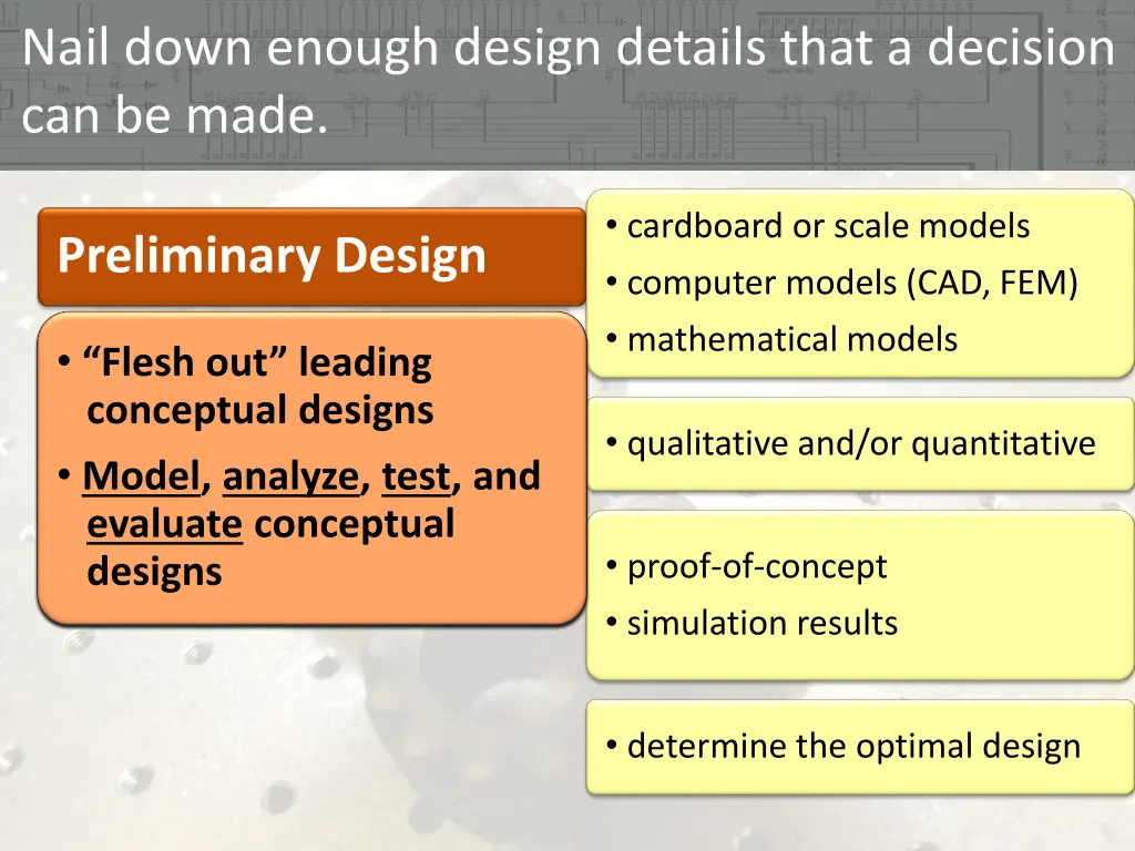 nail down enough design details that a decision