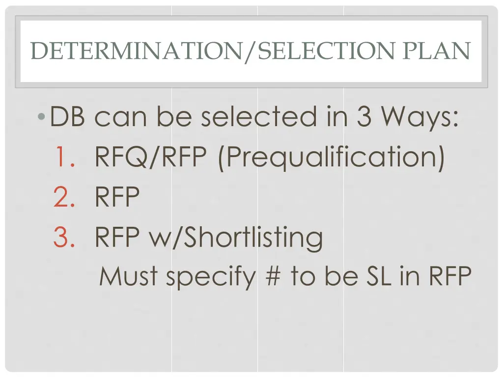 determination selection plan