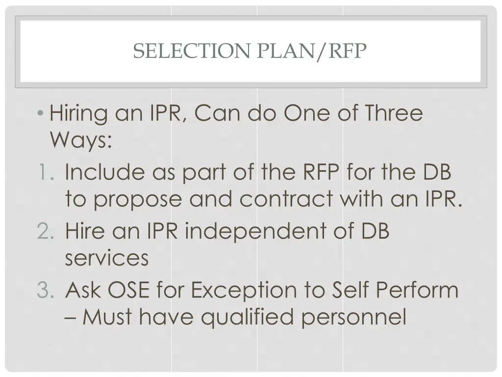 selection plan rfp