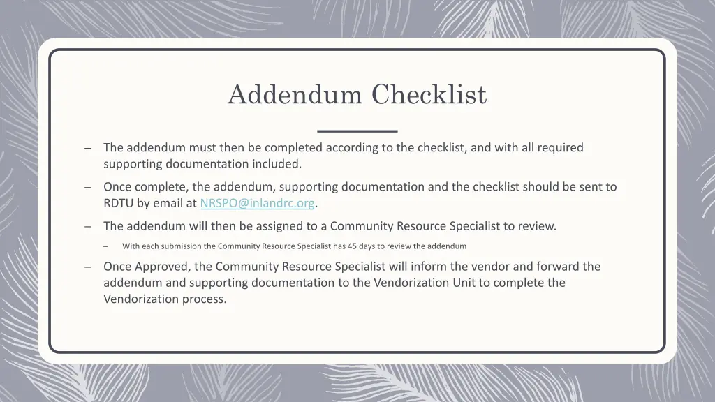 addendum checklist