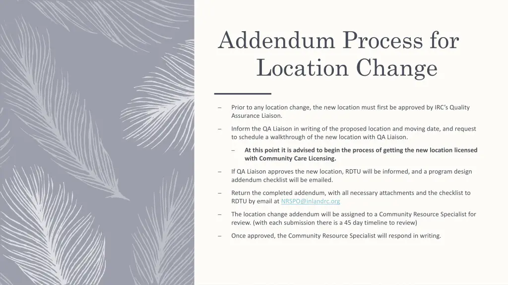 addendum process for location change