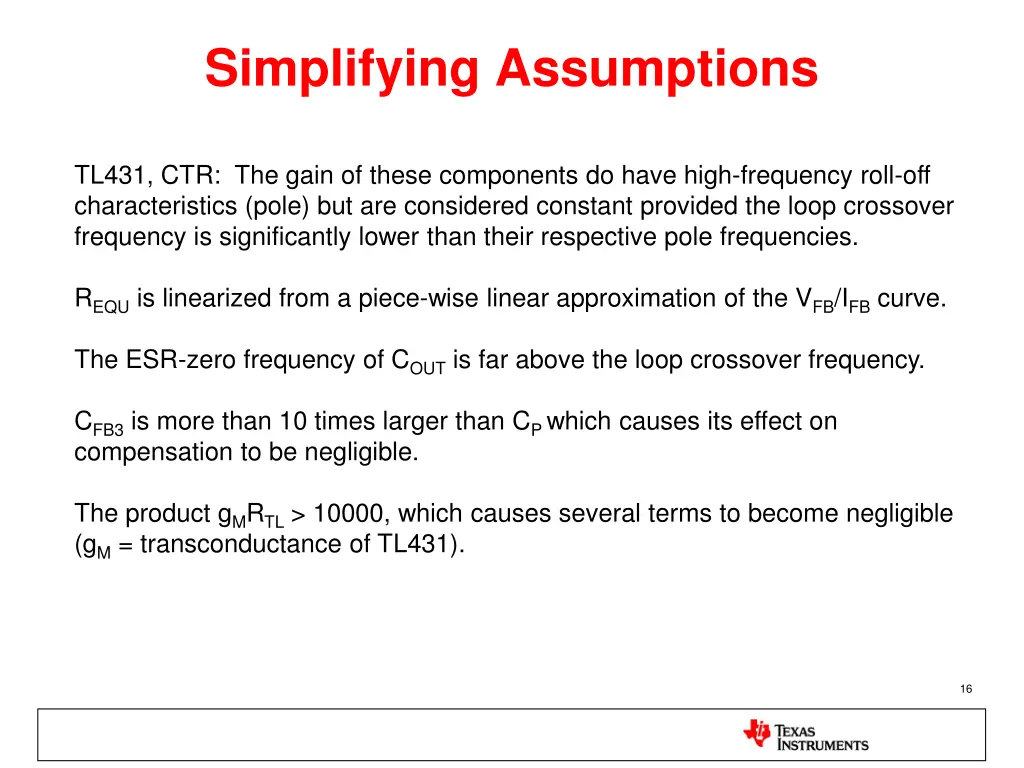 simplifying assumptions