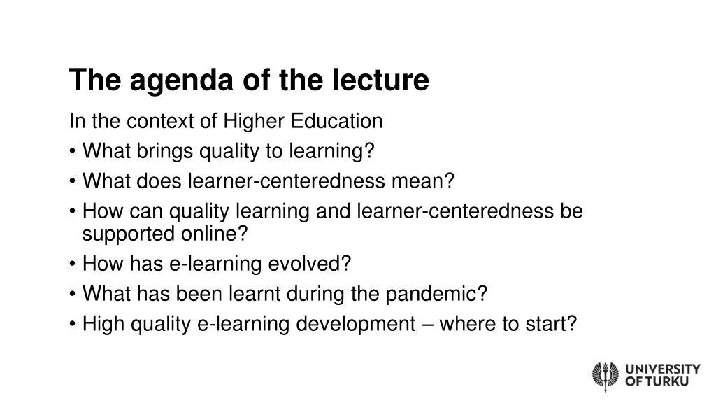 the agenda of the lecture