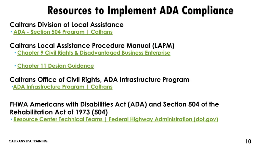 resources to implement ada compliance caltrans