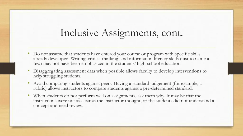 inclusive assignments cont