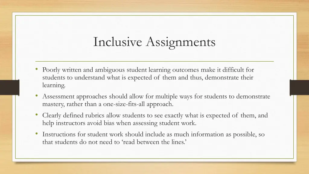 inclusive assignments