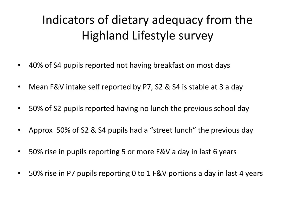 indicators of dietary adequacy from the highland