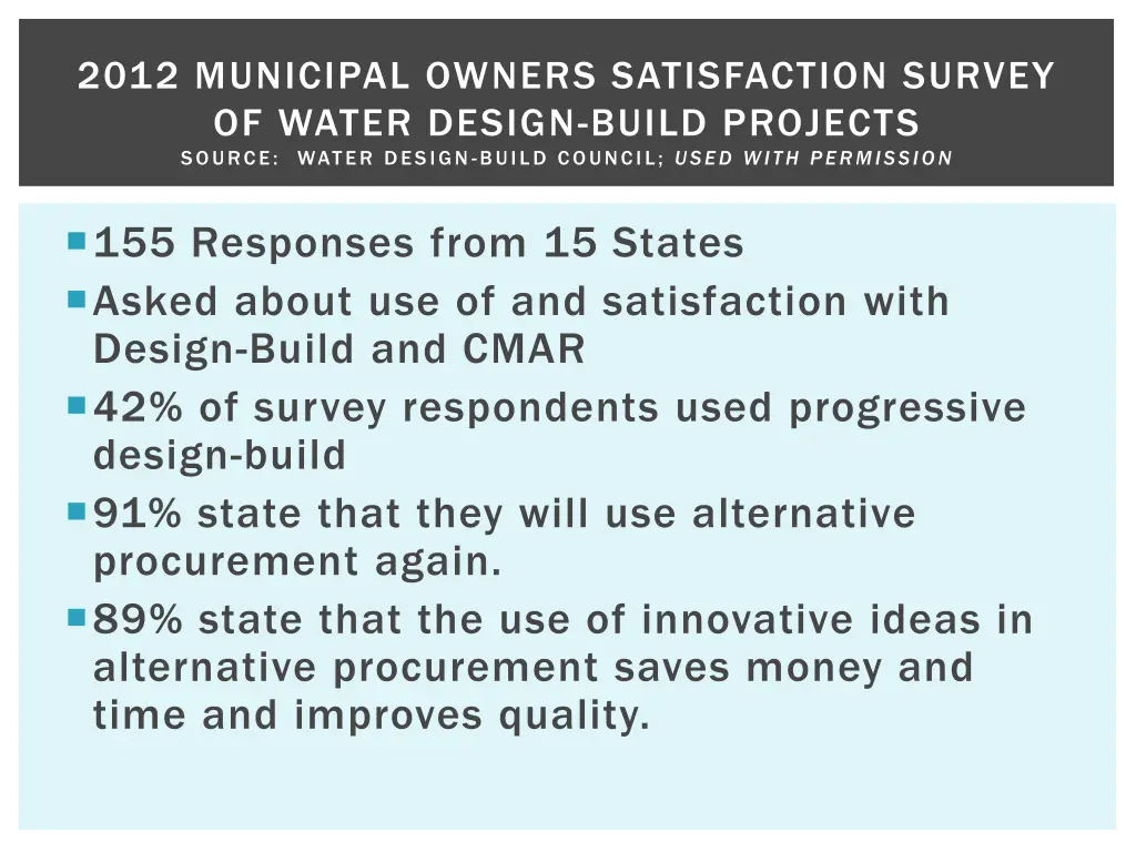 2012 municipal owners satisfaction survey