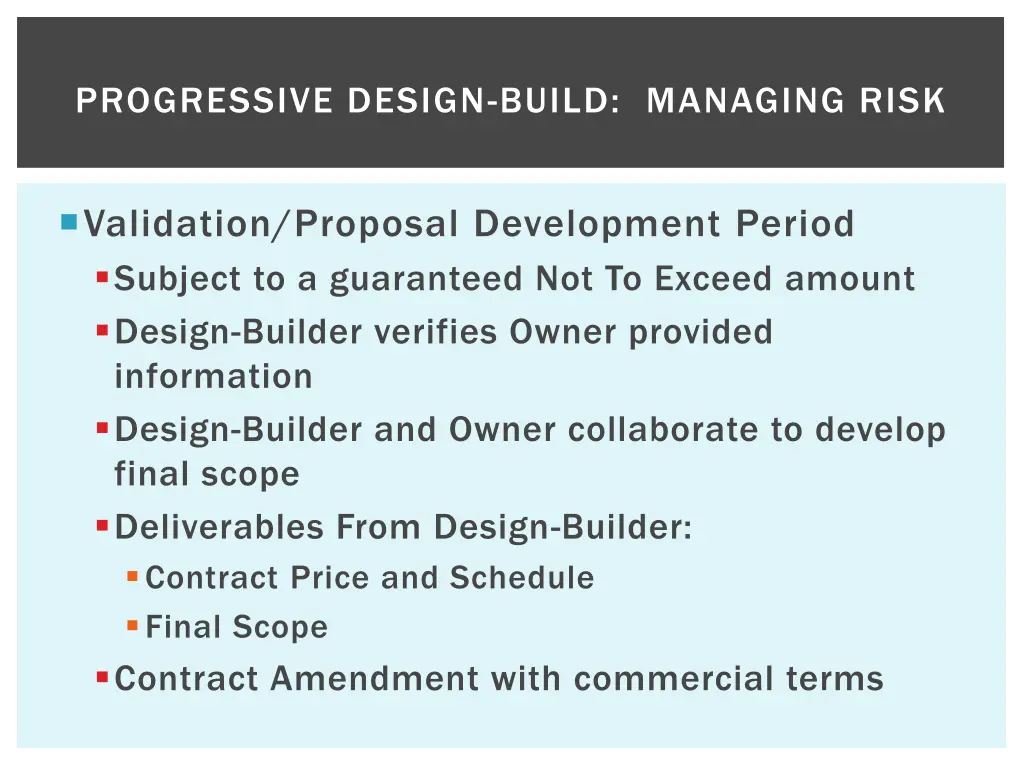 progressive design build managing risk