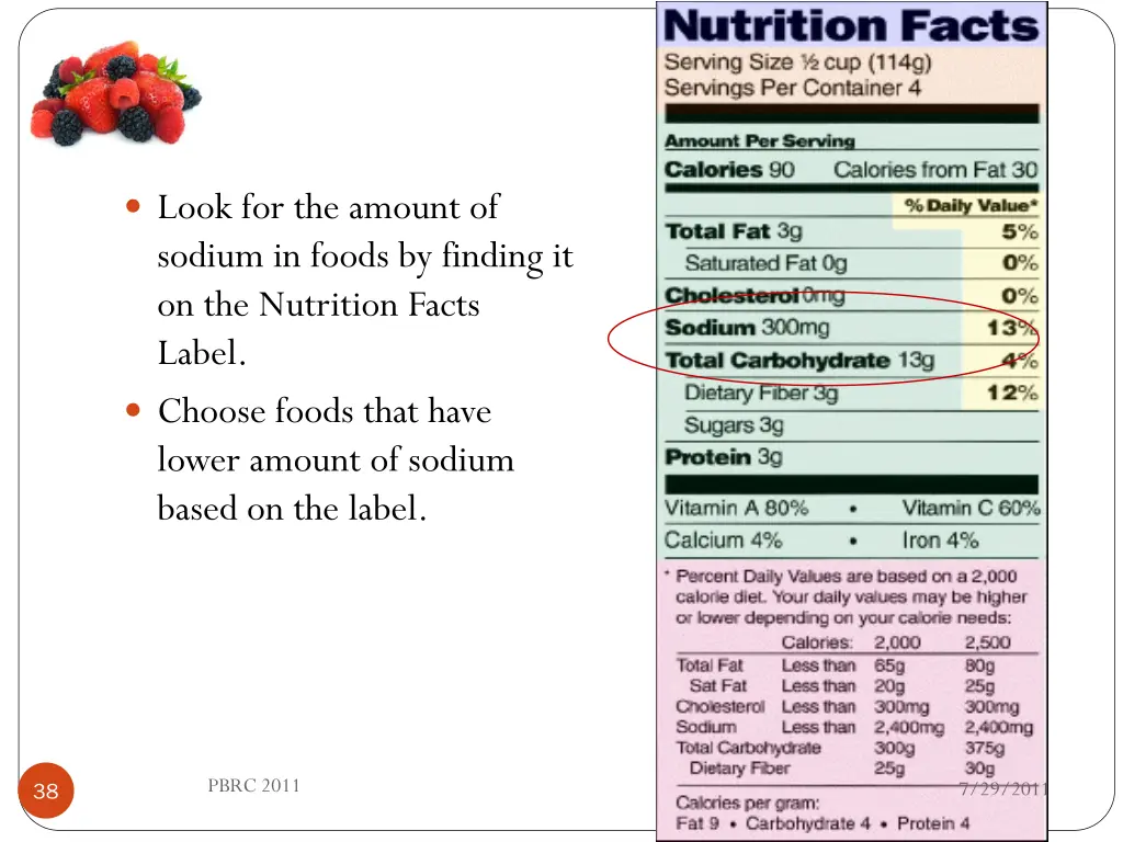 look for the amount of sodium in foods by finding