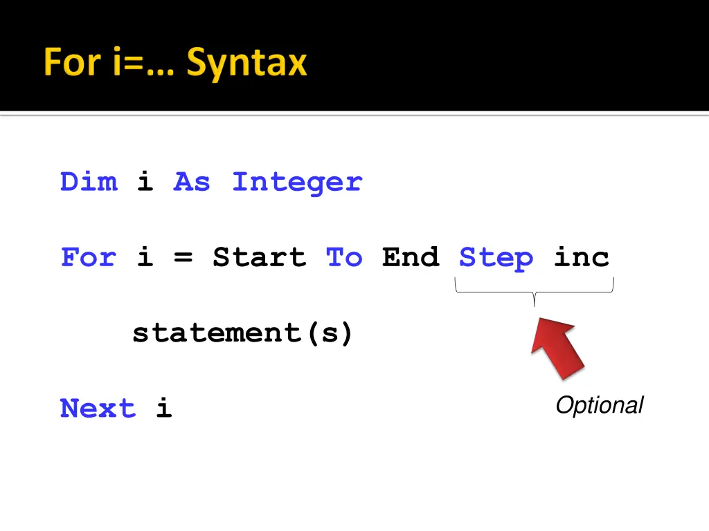 dim i as integer