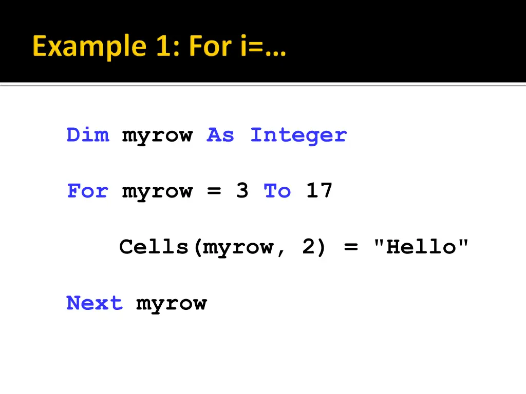 dim myrow as integer