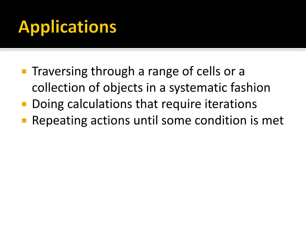 traversing through a range of cells