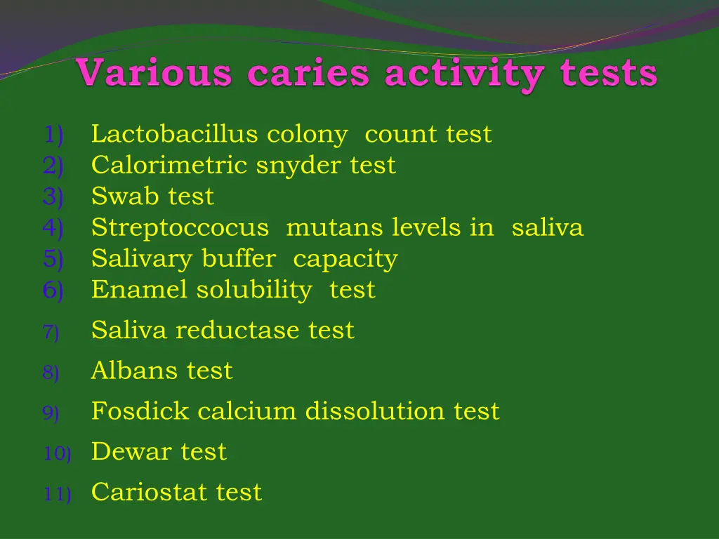 1 lactobacillus colony count test 2 calorimetric