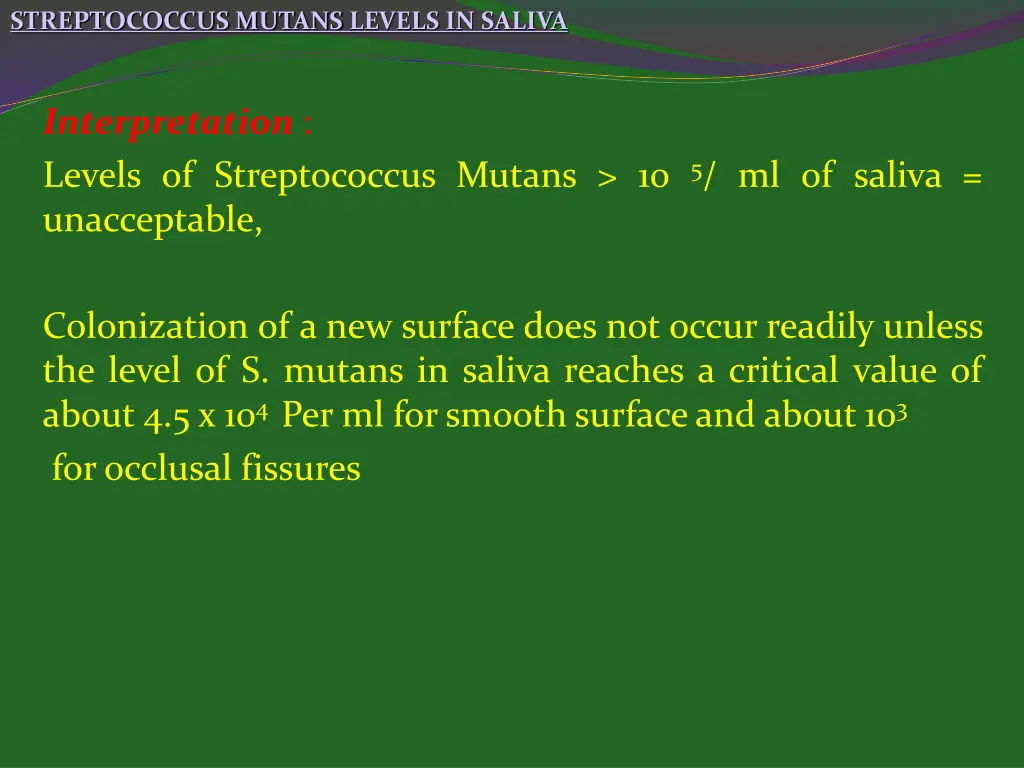 streptococcus mutans levels in saliva