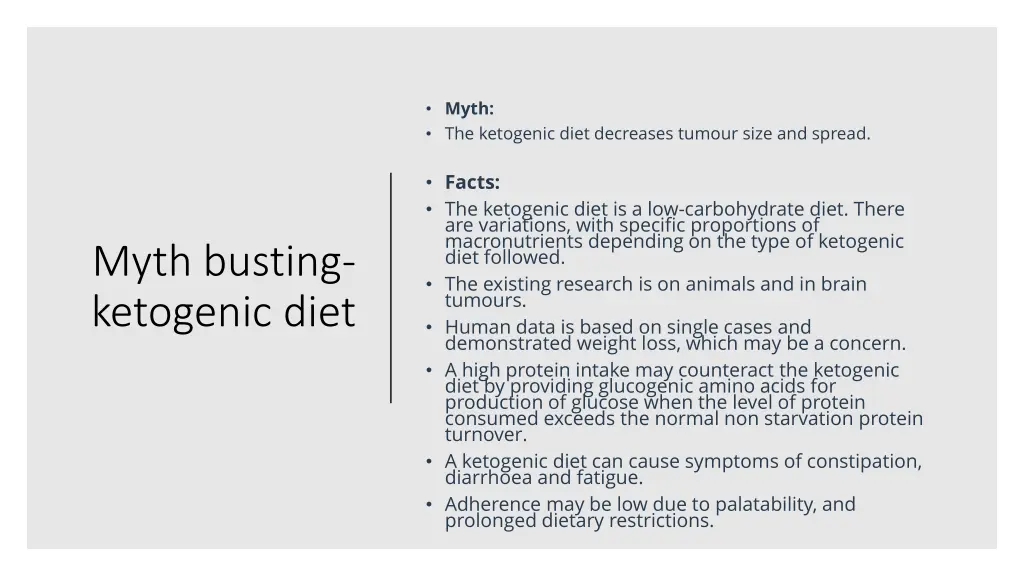 myth the ketogenic diet decreases tumour size