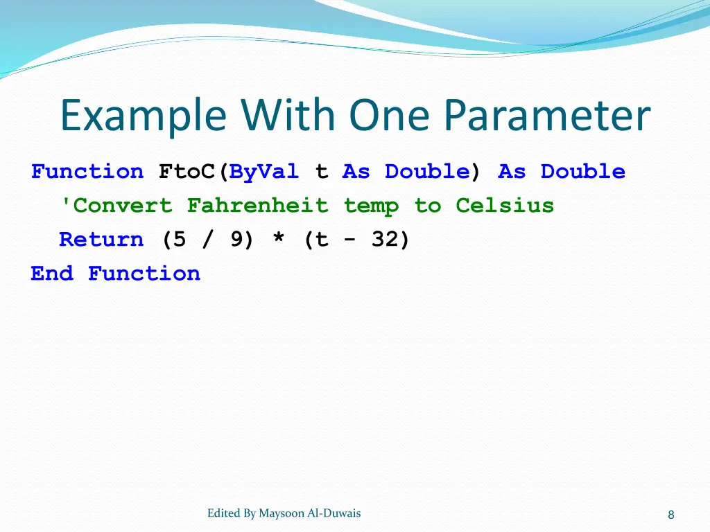 example with one parameter