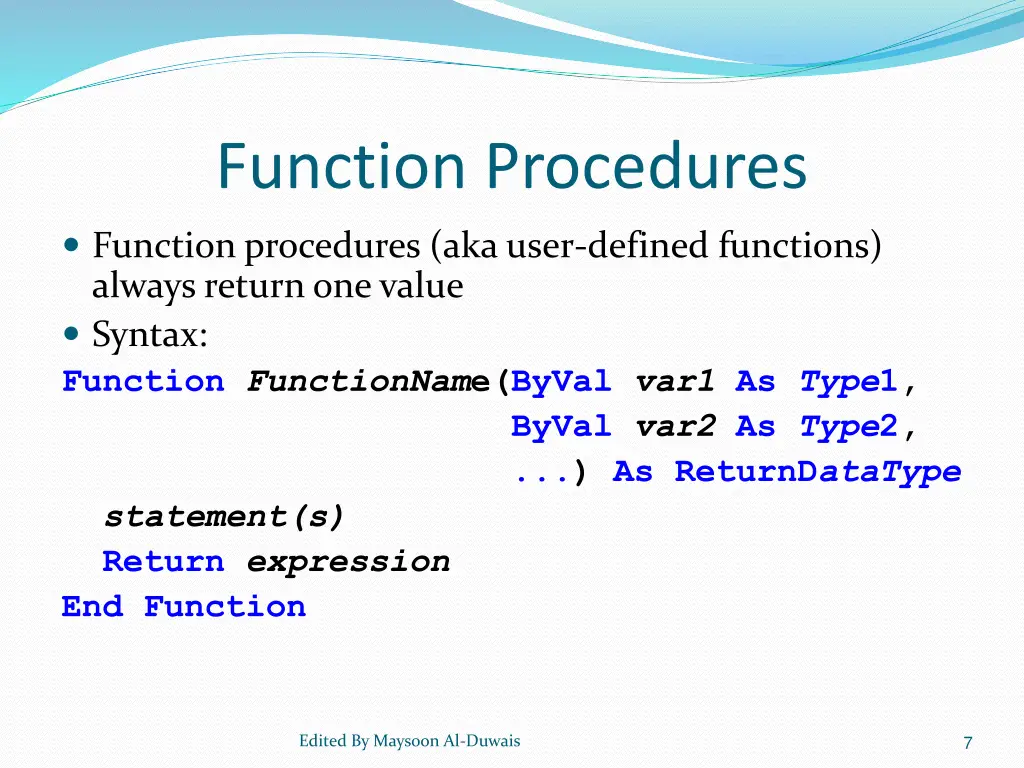 function procedures 1