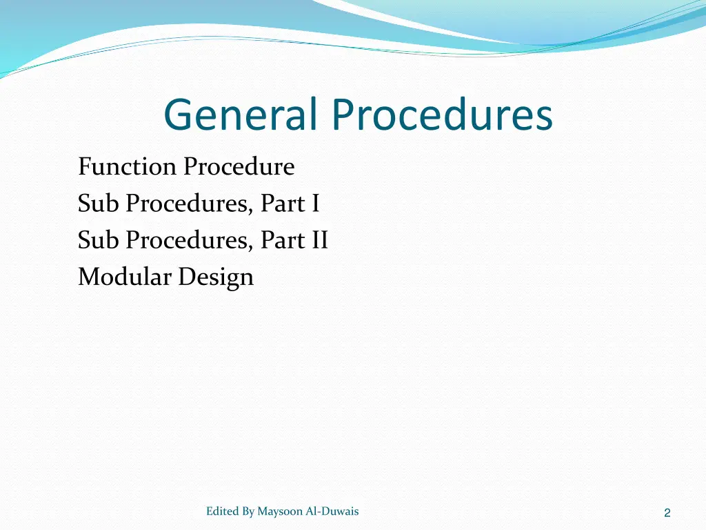 general procedures