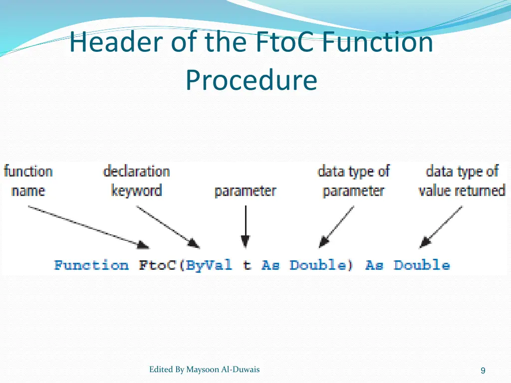 header of the ftoc function procedure