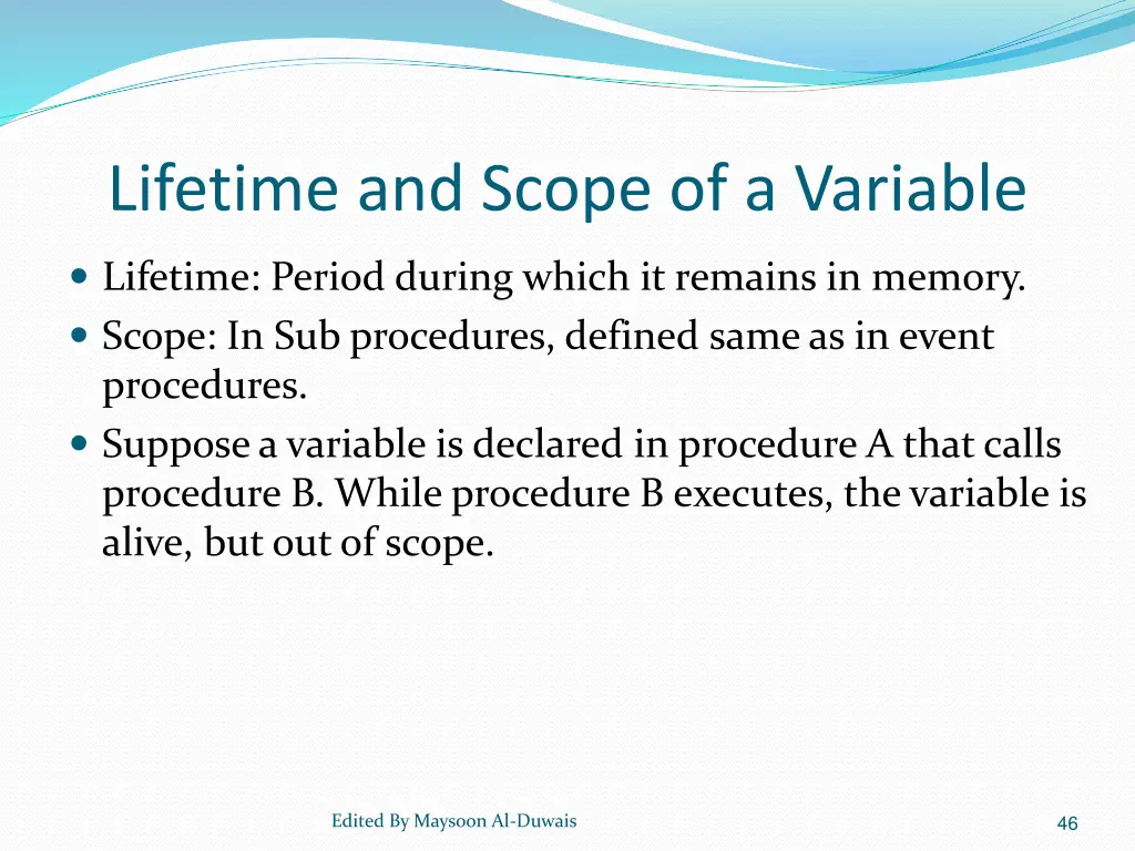 lifetime and scope of a variable