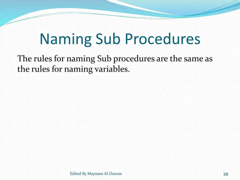 naming sub procedures