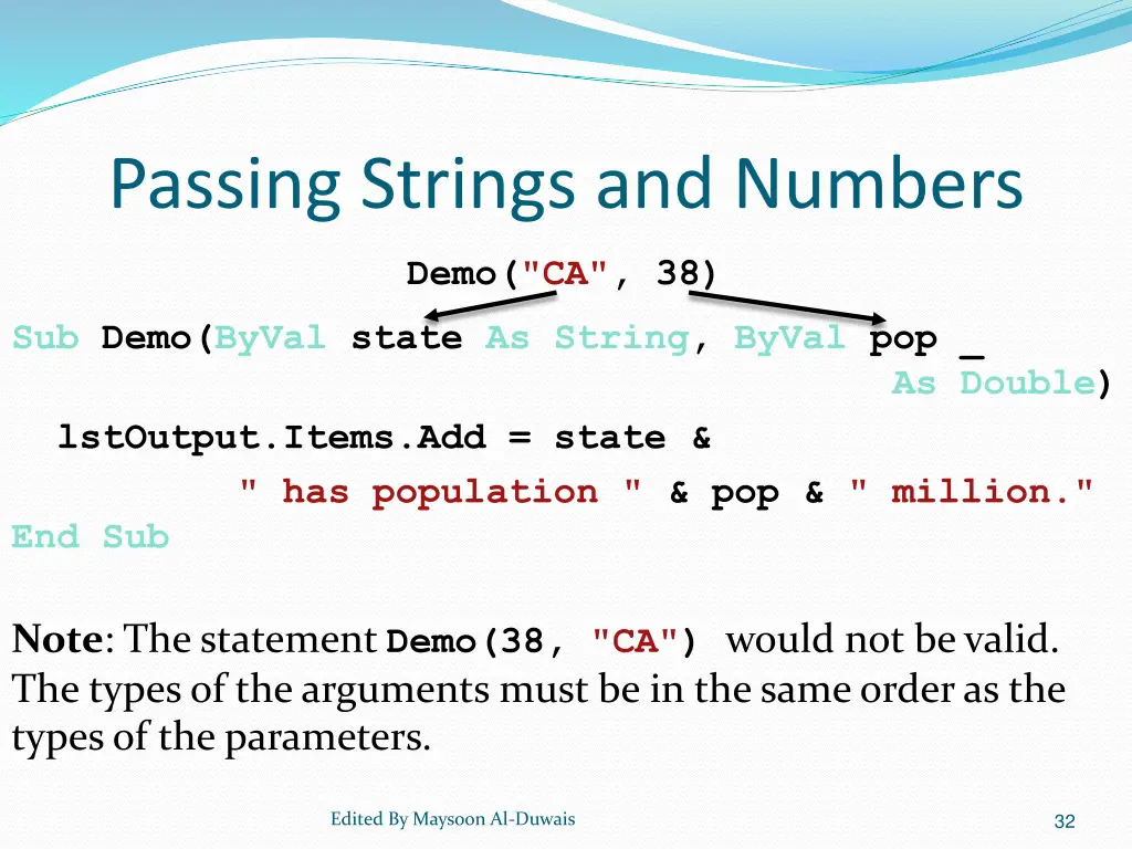 passing strings and numbers