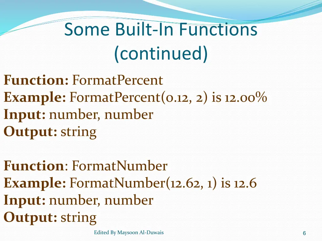 some built in functions continued