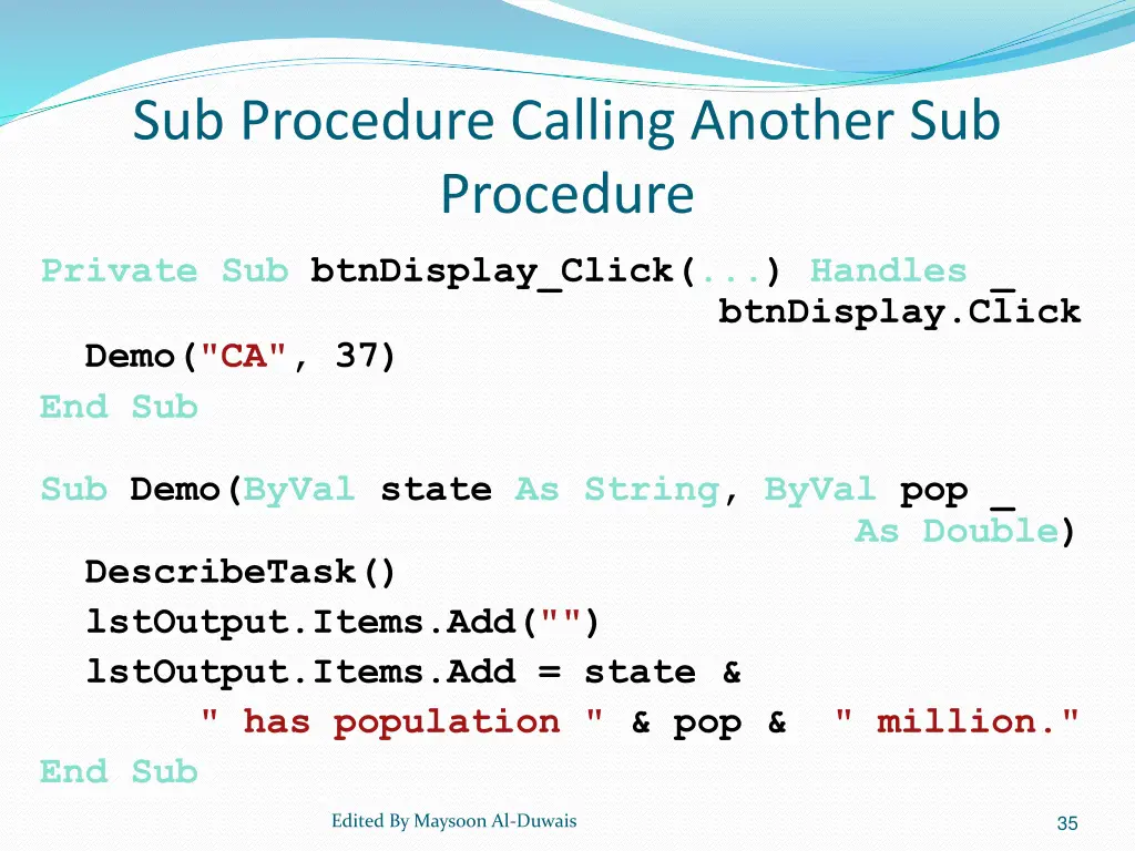 sub procedure calling another sub procedure